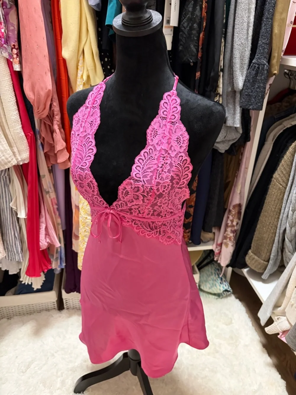 In Bloom by Jonquil Love Story Luxe Satin Halter Chemise Pink Slip & Robe - Picture 6 of 16